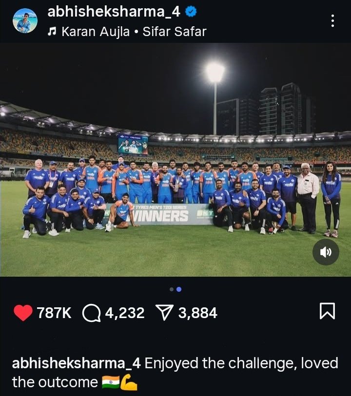 Abhishek_Fan_'s tweet image. Abhishek Sharma Instagram Post on win the series &amp;amp; win the POTS.

#AbhishekSharma | #AUSvIND