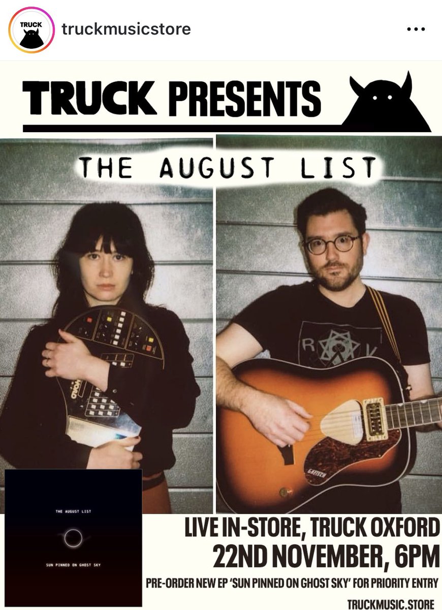 theaugustlist's tweet photo. ⚡️We’re doing an acoustic in-store at @TruckOxford on Saturday 22nd November at 6pm⚡️All ages welcome😻 Come say hi ☀️📌👻🌌

#recordstore #oxfordmusic #oxfordmusicscene #vinyl #vinylrecord #vinylrecordstore #truckstoreoxford #psychfolk #psychrock #psychfolkrock #altrock https://t.co/FjiX8tWSAi