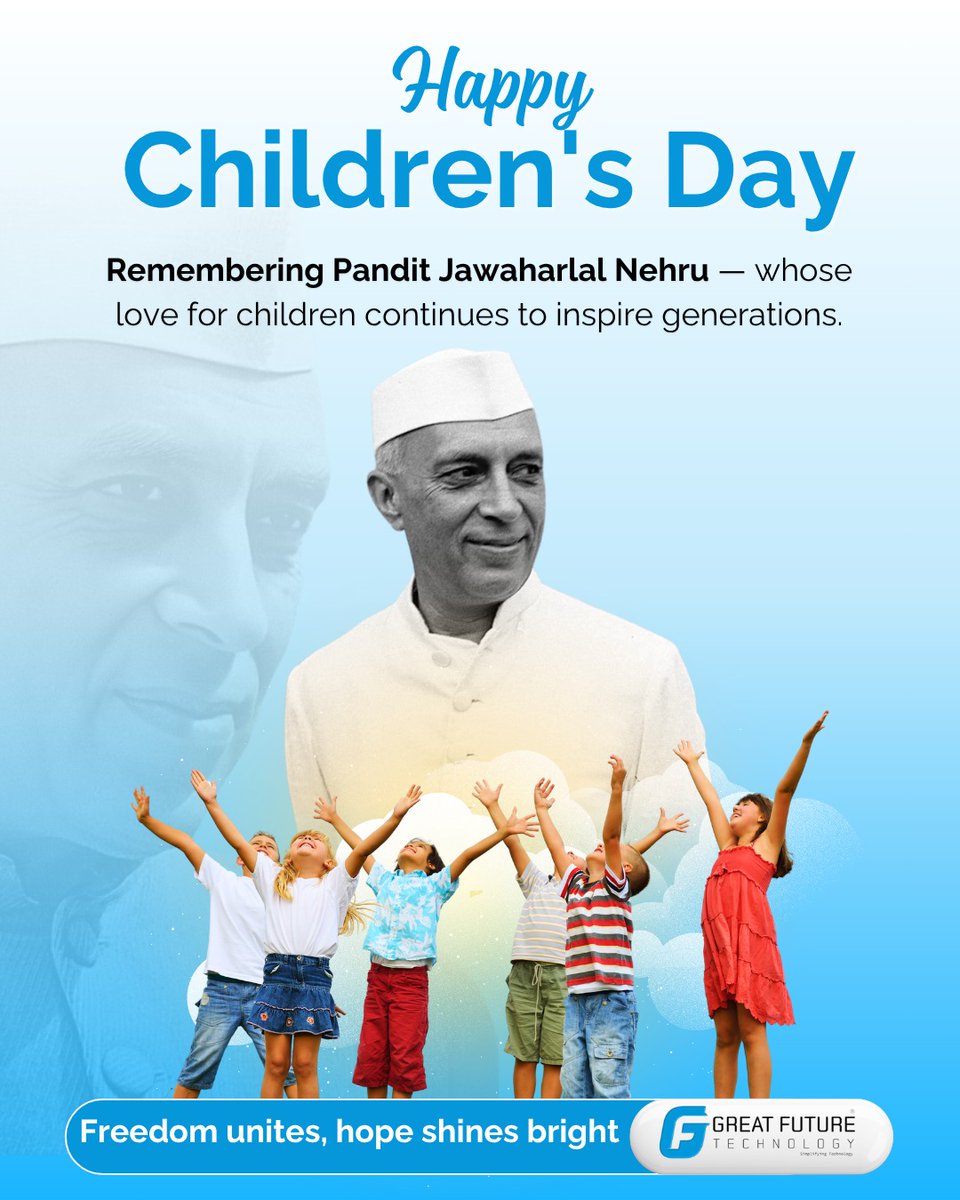 GreatFutureTech's tweet image. Celebrating the spirit of childhood full of dreams, curiosity, and endless joy!

Remembering Pandit Jawaharlal Nehru, whose love for children continues to inspire generations. 💫

#ChildrensDay #JawaharlalNehru #Inspiration #FutureLeaders #GFTPL #GFTPLTeam