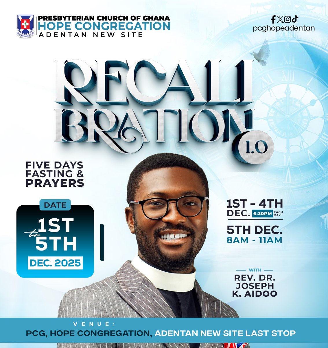 PCGHopeAdentan's tweet image. Five days. One purpose. A total spiritual reset. 🔥 Recalibration 1.0 is here from 1st to 5th December. Don’t miss it. God has something special for you. 💫
#recalibration #fastingandprayer #PCG
#CelebratingOurHeritagePersistingInMission