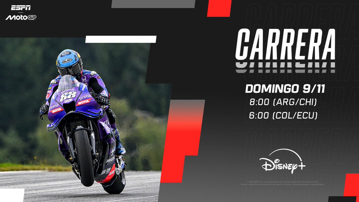 🏍️ ¡Buen día, América Latina!

📡 Ya estamos al #aire con <a href="/MoreaGustavo/">Gustavo Morea</a> y <a href="/robertinopietri/">Robertino Pietri</a> en la transmisión de #PortugueseGP 🇵🇹 de #Moto2, #MotoGP y #Moto3 -sí, en ese orden- a través de #ESPN4 📺 y <a href="/disneyplusla/">Disney+ Latinoamérica</a> 💻. ¡Son bienvenidos!