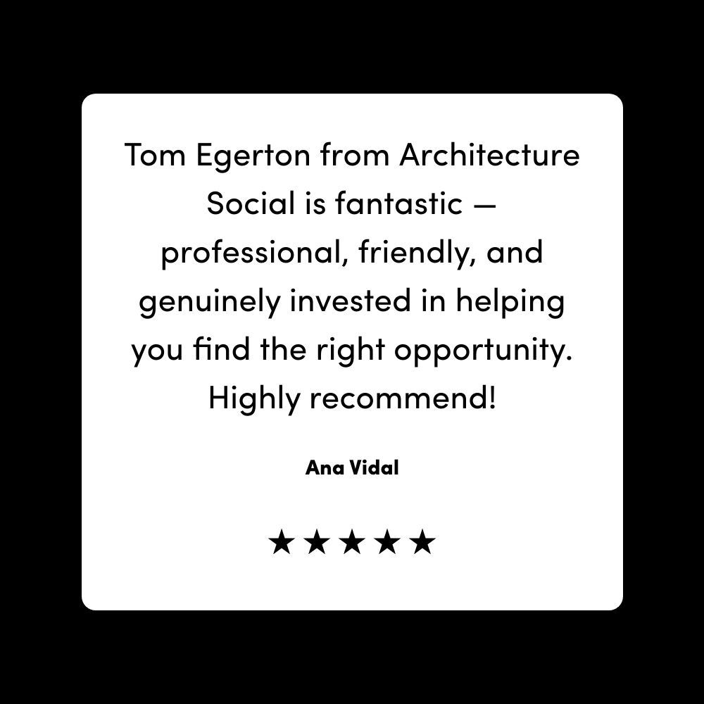ArchitectureSoc's tweet image. &quot;Tom Egerton from Architecture Social is fantastic — professional, friendly, and genuinely invested in helping you find the right opportunity. Highly recommend!&quot;

Thanks for the review Ana Vidal.

If you would like to find more reviews from our clients or would like to leave your…