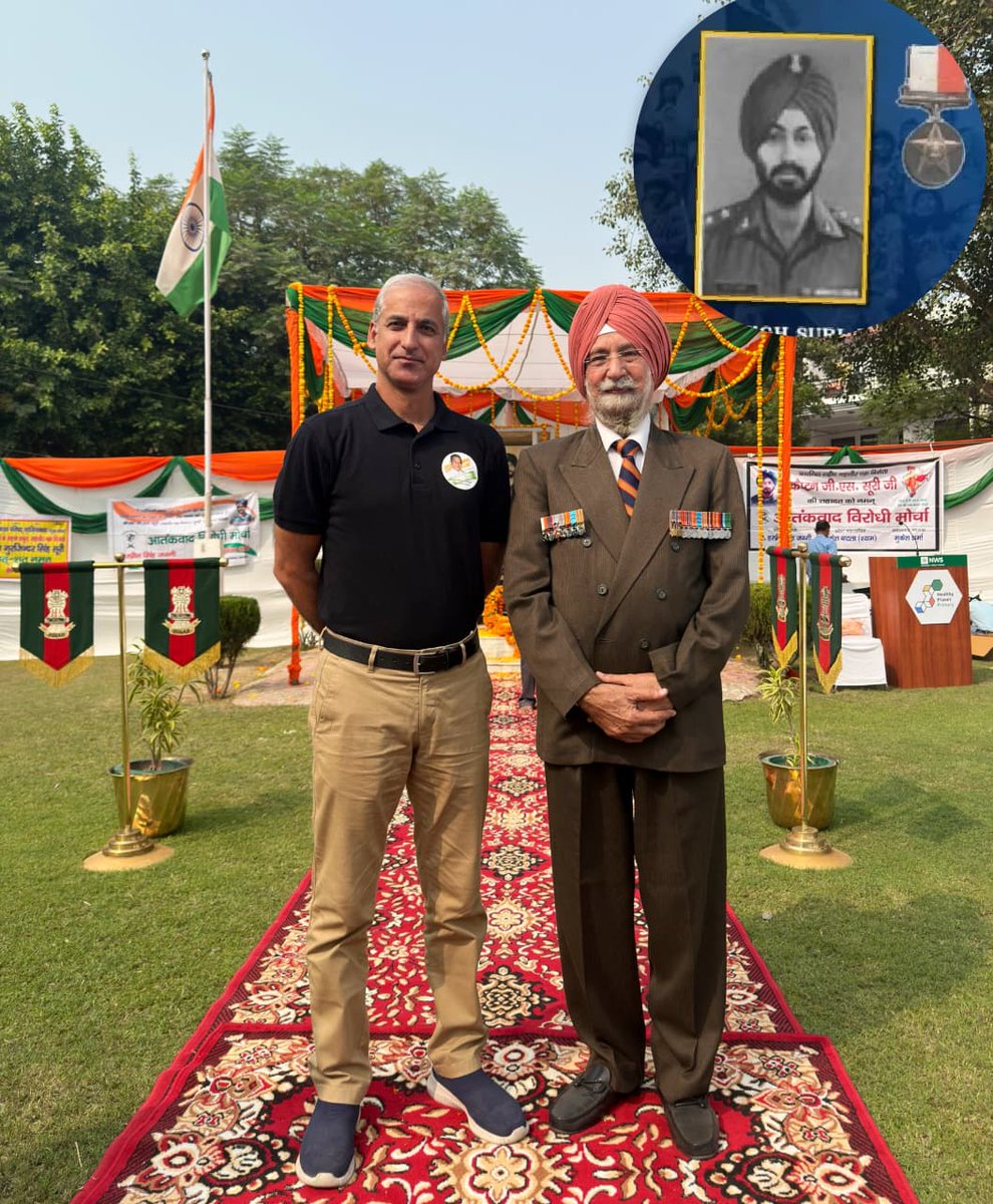 Along with Lt Col T P Singh with medals on both sides of his chest on #BalidanDiwas of his son

CAPTAIN GURJINDER SINGH SURI
Maha Vir Chakra
12 BIHAR #IndianArmy

who was immortalised fighting pakis in a cross border raid in J&amp;K in 1999.
#FreedomisnotFree a few pay #CostofWar.