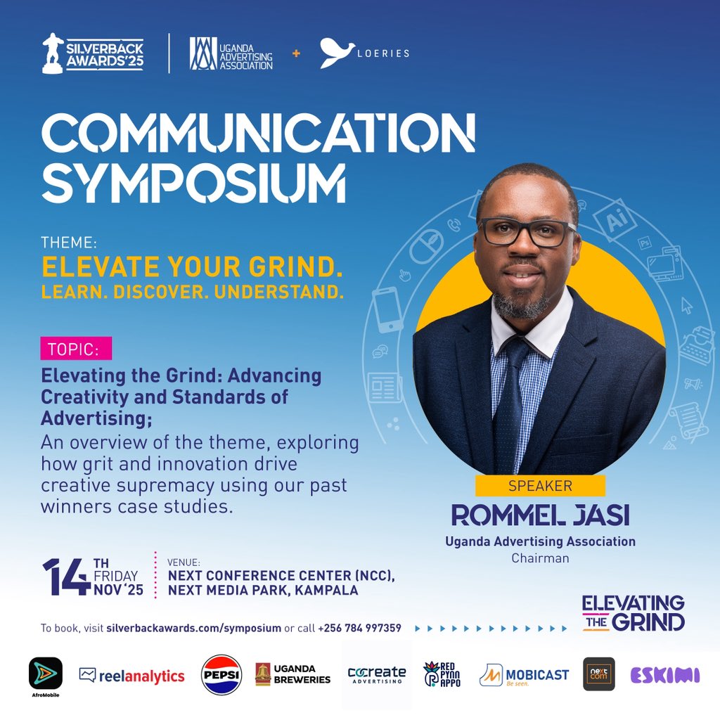 Elevate Your Grind at the Communication Symposium with <a href="/jasirommel/">General Rommel</a> , Chairman of the <a href="/UAA_Uganda/">Uganda Advertising Association - UAA</a> !

Join us on 14th November at Next Media Park, Kampala, as he explores how grit and innovation advance creativity and set new standards in advertising. 

🔗 Book now: