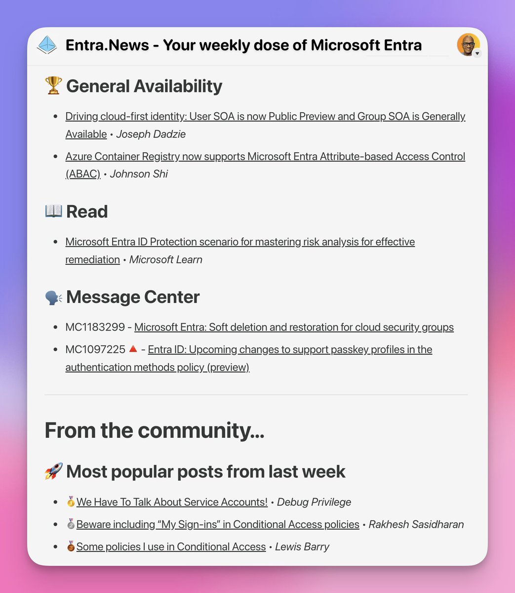 I just sent out this week's Entra news. Check it out 👇

entra.news