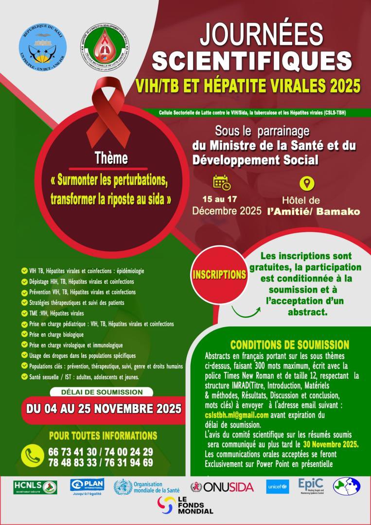 Almaiga3's tweet photo. Vous êtes invités à soumettre vos communications scientifiques #VIH #CSLS-TBH #USTTB #FMOS #FAPH https://t.co/GVMFUcKmdQ
