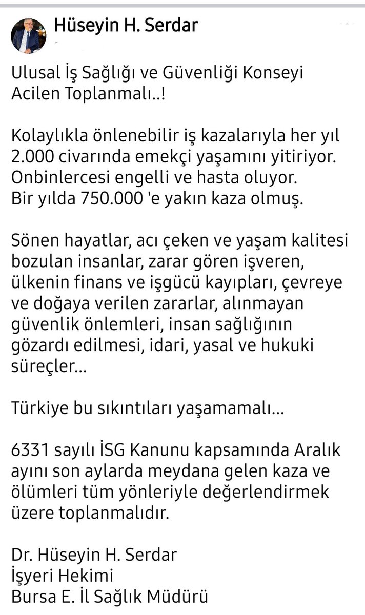 ULusal İş Sağlığı ve Güvenliği Konseyi Acilen Toplanmalı..!

#isg #türkiye #işkazaları #işsağlığı #Kocaeli #Dilovası #Marmara #İstanbul #Hukuk #İşkazasıÖlümleri #İGU #İYH #SGK #ÇASGEM #İSİG #İSGGM <a href="/kocaelivaliligi/">TC Kocaeli Valiliği</a> #Tedbir #ÇalışmaBakanlığı <a href="/kocaelibld/">Kocaeli Büyükşehir</a> <a href="/DilovasiBld/">Dilovası Belediyesi</a>  <a href="/tcdilovasi/">Dilovası Kaymakamlığı</a>