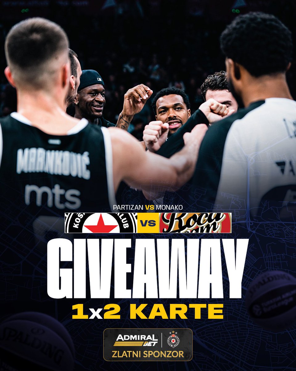 🎁 POKLANjAMO 1️⃣x2️⃣ KARTE ZA MEČ PARTIZAN - MONAKO!

🎫 Košarkašima crno-belih je potrebna podrška sa tribina protiv Monaka i prepoznatljiva energija, a AdmiralBet, zlatni sponzor kluba, poklanja karte za ovu utakmicu! 

👉 Šta treba da uradiš da dođeš do karata?
🔹 zaprati