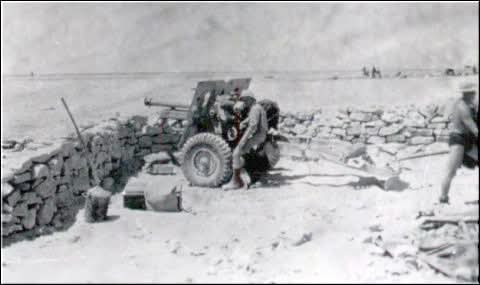 South African 25-Pounder Field Gun position at Sollum in Libya.
