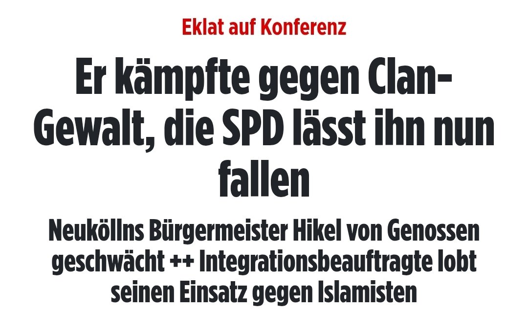 Was stimmt mit Bürgermeister Hikel nicht? Er ist in der SPD und kämpft gegen islamische Clan-Krimminalität? Das ist wie ein vegetarischer Döner mit doppelt Fleisch. 
Er sollte bei der AfD anklopfen wenn er wirklich was bewegen will.