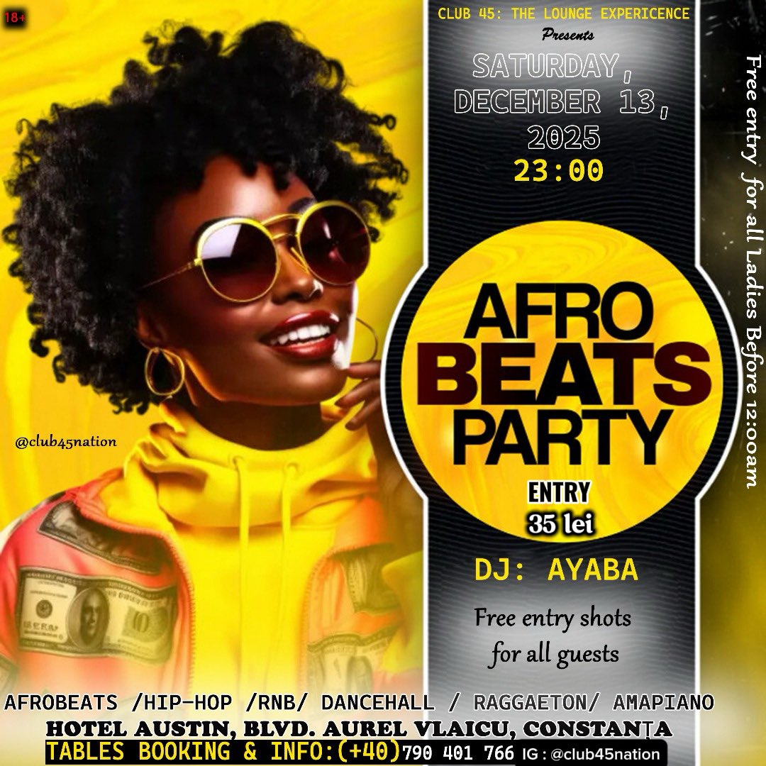 club45nation's tweet image. 🎧 One night. One vibe.
CLUB 45: The Lounge Experience
Afrobeat × Amapiano × Reggaeton
Dec 13 | 23:00 | Hotel Austin, Constanța
Entry fee: 35 lei
🍹🥃 Free entry shots. Real energy. No repeats.
#Club45 #VibesOnly #ConstantaNights