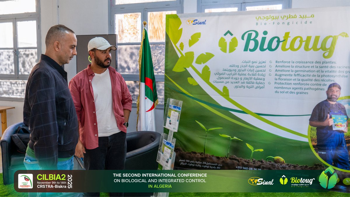 Biotoug_dz's tweet photo. جناح Biotoug في المؤتمر الدولي الثاني للمكافحة البيولوجية والمتكاملة “CILBIA2” ببسكرة، يبرز فخر البحث الجزائري في تطوير حلول بيولوجية الفعالة.🍃🌱

#Biotoug #CILBIA2 #CRSTRA #الزراعة_البيولوجية #الابتكار_الجزائري #بسكرة #الجزائر https://t.co/5lyUBFUBPX