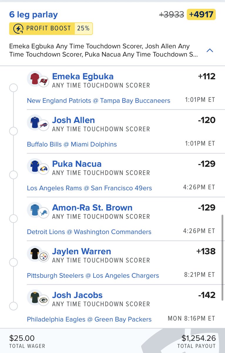 🏈 FD BOOST PLAY

💵 $25 —&gt; $1,254.26

#GamblingX