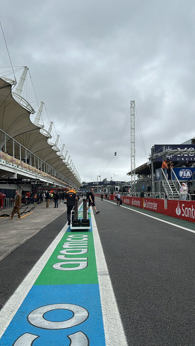 Just over 45 minutes till lights out and it’s spitting with rain here in pitlane!! #BrazilianGP #SaoPauloGP #F1