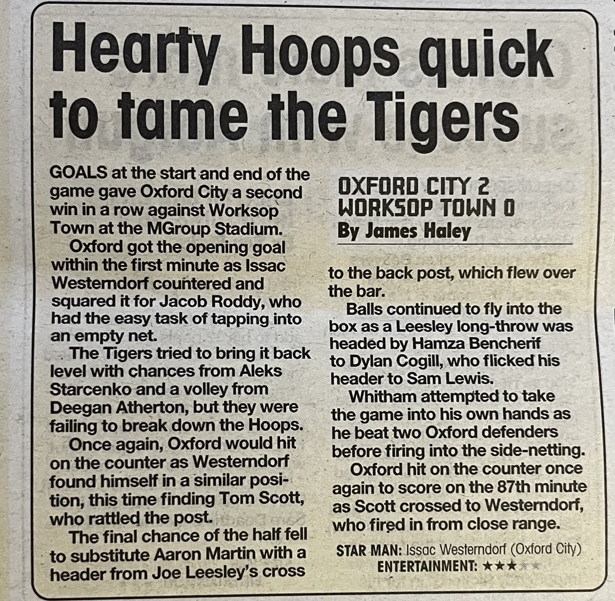 jameshaley05's tweet photo. 🗞️ Thankful to be back in the @NonLeaguePaper with a report from yesterday's game between @OxCityFC and @worksoptownfc https://t.co/Qss8uLRfkf