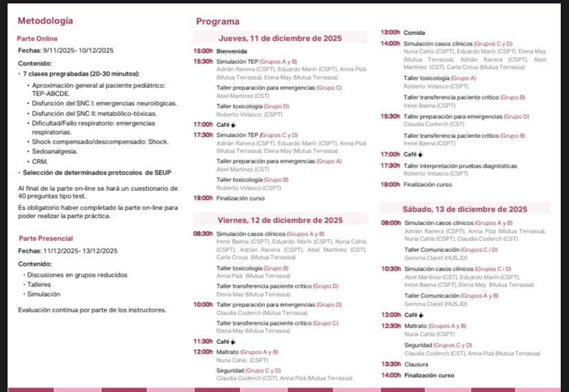 TSEUP's tweet photo. 👀Curso de especialización en urgencias de pediatría #CEUP ‼️
📝Recuerda anotar en el calendario
🗓️ 11,12 y 13 de diciembre
💻Parte online del 9/11/2025- 10/12/2025
ℹ️ efreixa@tauli.cat https://t.co/jVwXdbtoNi