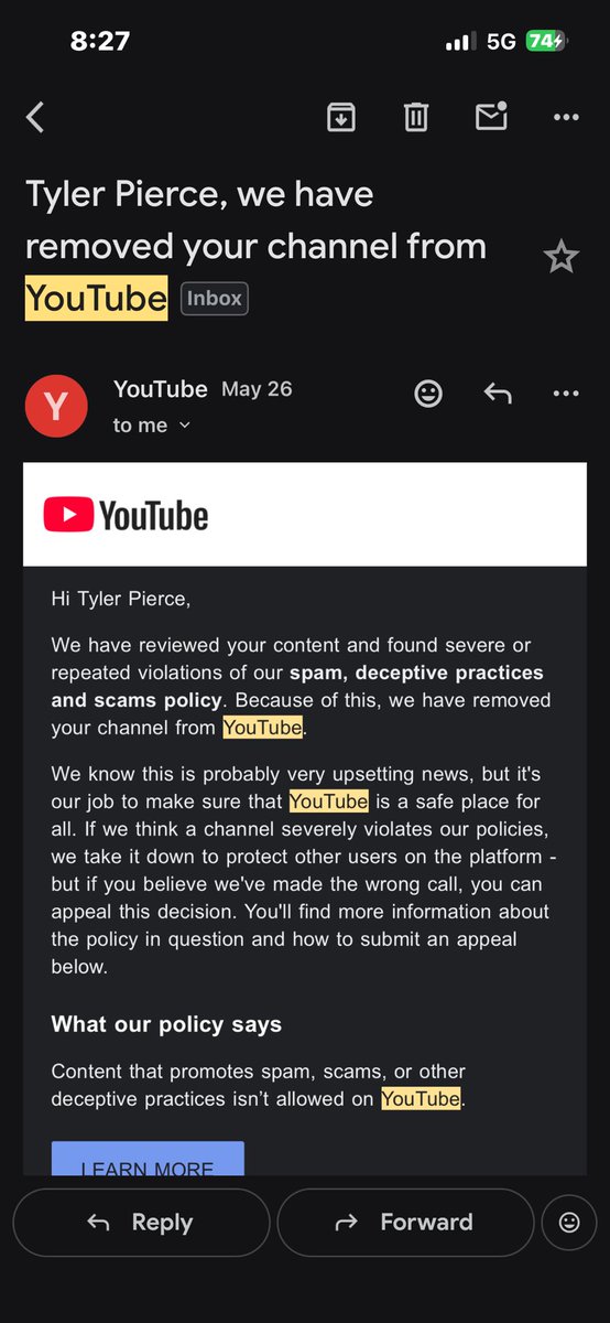 prospermode's tweet image. Hey @TeamYouTube my channel was wrongfully terminated 6 months ago for a policy violation that was simply not true. My channel focused on commentary on news stories and government agencies. I never got a warning or a strike in my whole 4 plus years of uploading.