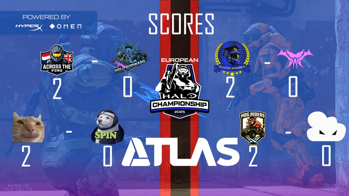 EuroHaloLeague's tweet photo. 🚨LOWER BRACKET UPDATES🚨
Progressing forward:
Across The Pond
@CatSmileGaming
@ClutchAcademyGG
Hog Riders
🧐 Who do you think will make the climb back up into the Upper Bracket? Let us know ⬇️
#ATLAS #EHL #EHC25 #UOSTAFFS #GameWithHyperX #HyperXGaming #OMENUK #OMENGaming https://t.co/4wYQXTsK2a