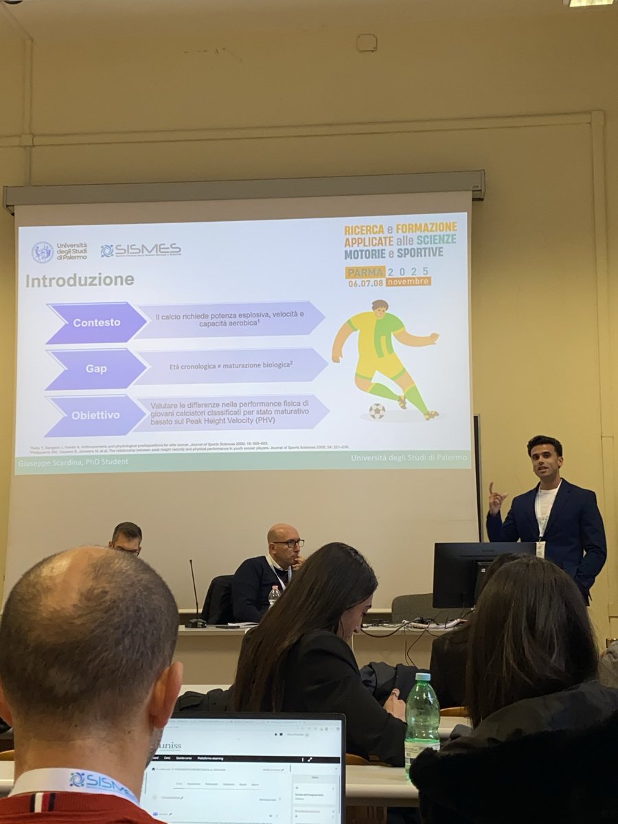 GiusScardina's tweet photo. Great experience attending the 16th Italian Congress of Sports and Exercise Sciences (@SISMESsocial), where I presented my work on the role of maturation status in youth soccer ⚽️

An excellent opportunity to share insights in the filed of sport science! 📚

@SportUnipa https://t.co/UG4tSNo0Ke