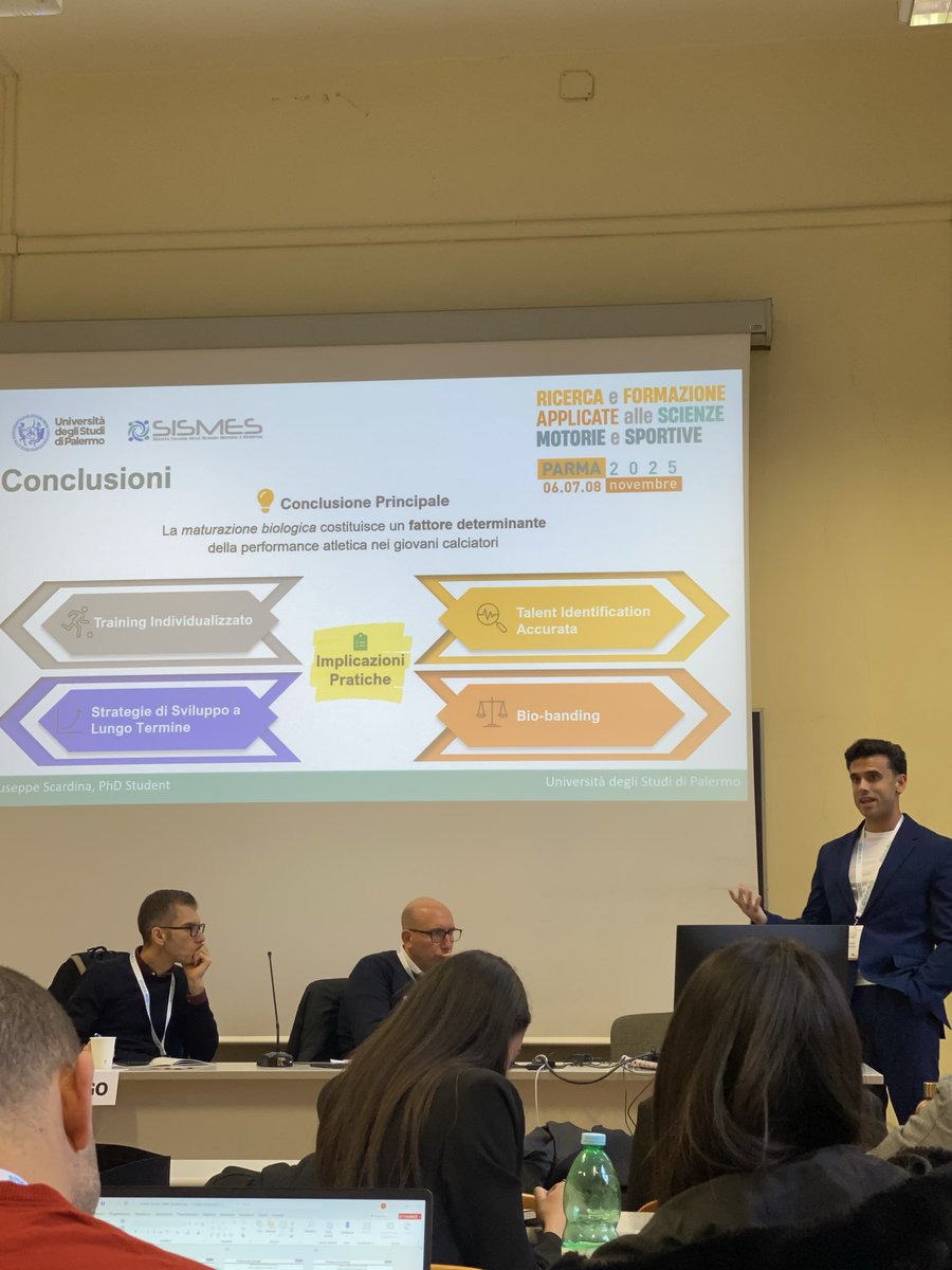 GiusScardina's tweet photo. Great experience attending the 16th Italian Congress of Sports and Exercise Sciences (@SISMESsocial), where I presented my work on the role of maturation status in youth soccer ⚽️

An excellent opportunity to share insights in the filed of sport science! 📚

@SportUnipa https://t.co/UG4tSNo0Ke