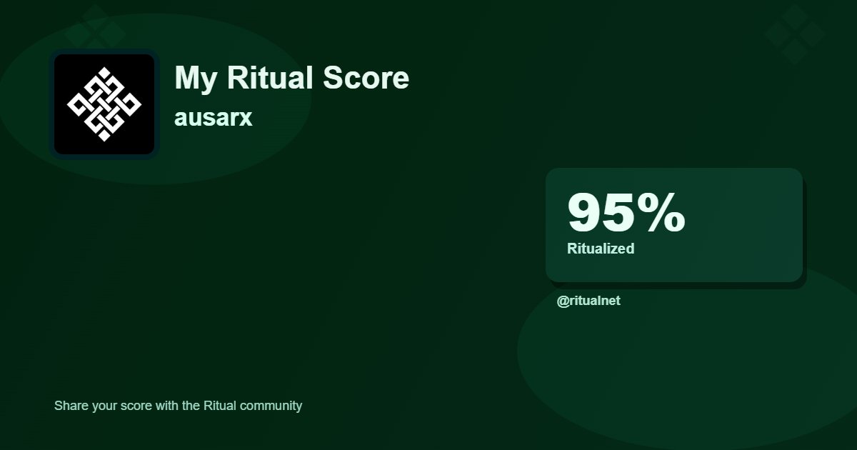well there's definitely something wrong with this site because clearly, I should be at 100% ritualized... can devs do something??? 😅

<a href="/ritualnet/">Ritual</a> <a href="/ritualfnd/">Ritual Foundation</a> <a href="/Jez_Cryptoz/">Jez ritual/acc (❖,❖)</a> <a href="/joshsimenhoff/">Josh (❖,❖)</a> <a href="/mongdiny7/">Claire (❖,❖)</a> <a href="/BunsDev/">Val Alexander</a>