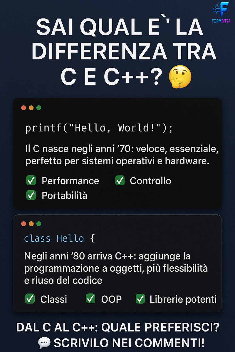 Formbit24's tweet image. C vs C++
Dal C al C++: due linguaggi che hanno fatto la storia della programmazione 
Guarda il video : youtube.com/watch?v=Mgn7h8…
Scrivi nei commenti quale preferisci tra i due linguaggi
#Formbit24 #TechHistory  #programming #developer #softwareengineering