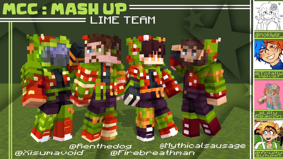TotallyVelvet's tweet image. 🍄MCC: Mash up - Lime Llamas Skins!
- Awesome Collab w/ @nokiwis_ @lillybeacon @fruityautumn 

⬇️Download links for Skins below! 
- Reposts are really appreciated :D

[ #mcc #mccskins #limellamas ]