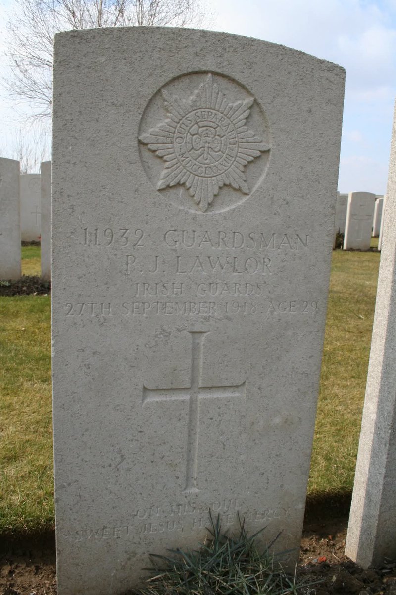 handsofmagic's tweet image. ❤️Lest We Forget❤️
Patrick Joseph Lawlor died 27th Sep 1918 aged 29. Buried Grevillers British Cemetery, France. Guardsman 1st Battalion Irish Guards.
Son of Michael &amp;amp; Margaret Lawlor of Ballinlough, Ballyroan, Ireland, &amp;amp; husband of Mary Agnes in Hereford. 
My great-great-uncle.