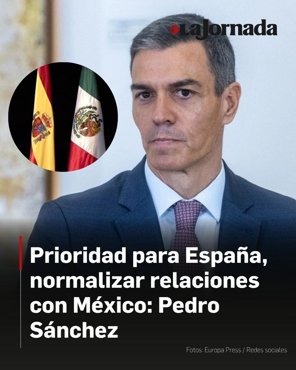 lajornadaonline's tweet photo. 🟢 Normalizar las relaciones con México es una "prioridad" para su gobierno, aseguró el presidente español, Pedro Sánchez, tras años de tensiones por el pasado colonial de España.

En 2019, el ex presidente Andrés Manuel López Obrador envió una carta al rey Felipe VI exigiendo una disculpa por la conquista española de México entre 1519 y 1521, y la posterior colonización.

España rechazó la solicitud y el rey no respondió públicamente.

La cuestión resurgió cuando la presidenta Claudia Sheinbaum renovó los llamados a una disculpa oficial.

Lee más aquí 👇
https://t.co/j9QwQVvxi3