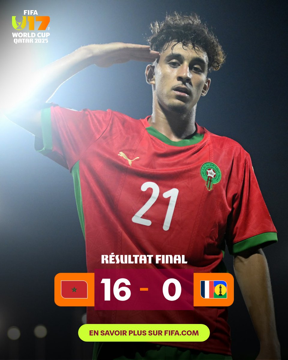 Le Maroc réalise la plus large victoire de l'histoire de la Coupe du Monde U-17 😳🇲🇦 

#U17WC