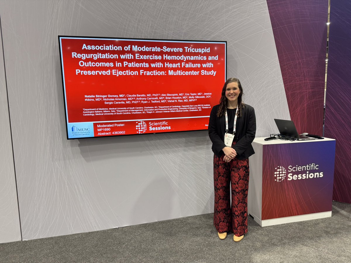 Outstanding <a href="/American_Heart/">American Heart Association</a> presentation today by <a href="/MUSC_IM/">MUSC Internal Medicine</a> chief resident <a href="/nat_stringer14/">Natalie Stringer Dorsey</a>  — with simultaneous pub in <a href="/JCardFail/">Journal of Cardiac Failure</a>.  
Under mentorship of <a href="/VishalNRao/">Vishal Rao</a> and in collaboration with <a href="/CaravitaSergio/">Sergio Caravita</a> &amp; #ClaudiaBarrato.

Moderate TR matters: worse outcomes, reduced cardiac