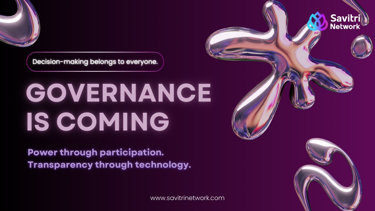 Savitri_Net's tweet image. ⚡ Governance is Coming

Decision-making belongs to everyone.
With Savitri’s VOTE governance system, every contributor, from node operators to token holders, will help shape key network proposals and upgrades.

This is how true decentralization begins — through shared power,…