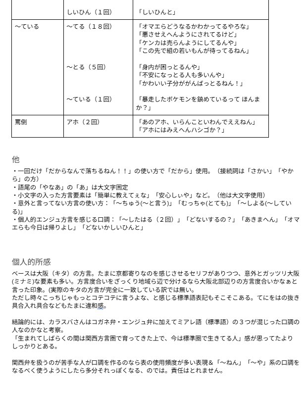 mnkc_pkZA's tweet image. 京都生まれ京都大阪育ちのオタクがカラスバさんの(ほぼ)全セリフをテキスト化して、方言もとい口調ついてある程度纏めてみました。
是非とも創作などする際に参考にして下さい。
#ポケモンレジェンズZA #カラスバ