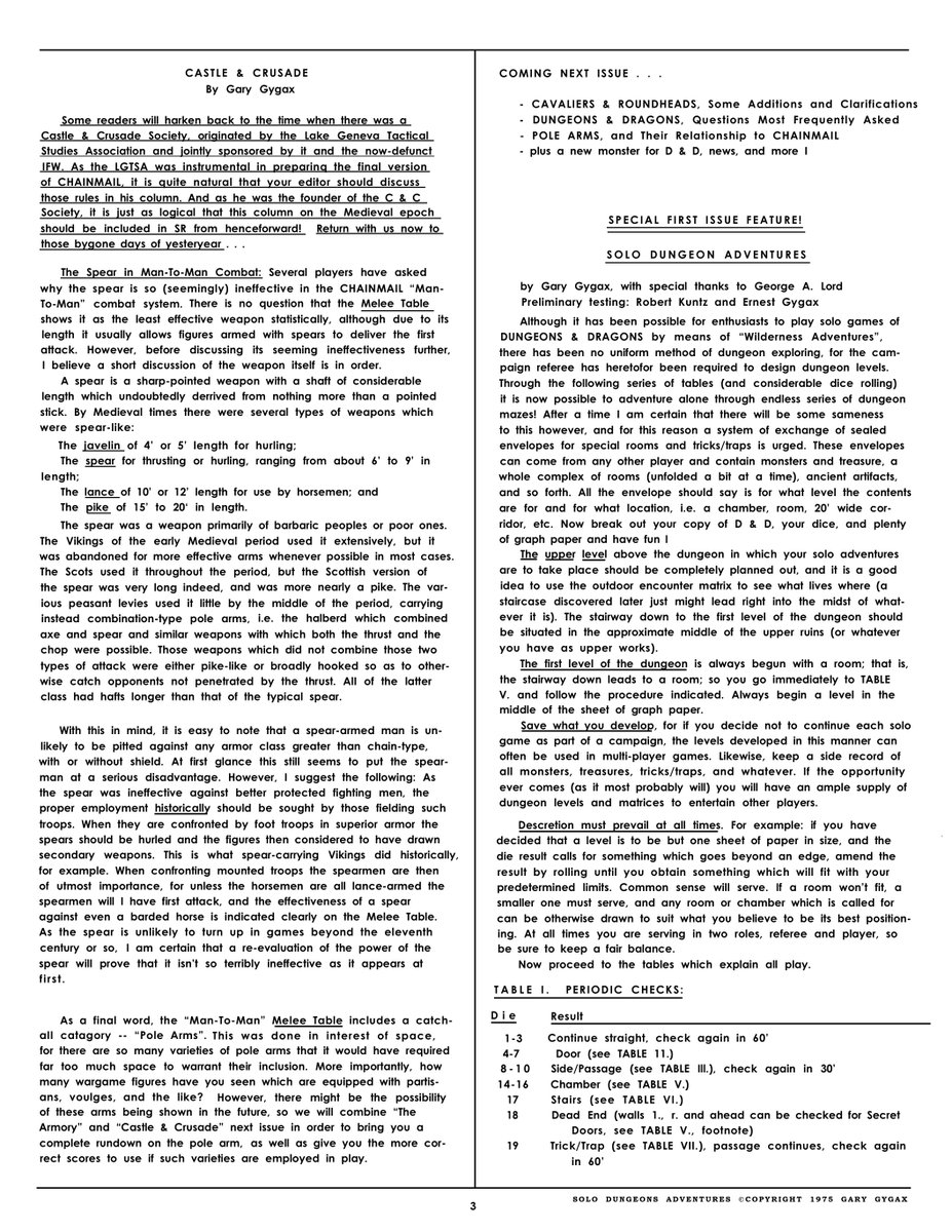 PJL_Art's tweet photo. I always wondered about Gary’s distinction between ‘Chambers’ and ‘Rooms’ in Appendix A of the DMG, and then I found this article in the first issue of ‘Strategic Review’ from 1975, which seemed to clarify things.
#AppendixA #StrategicReview #DMG #DungeonGeneration https://t.co/PS89Dqk8GC
