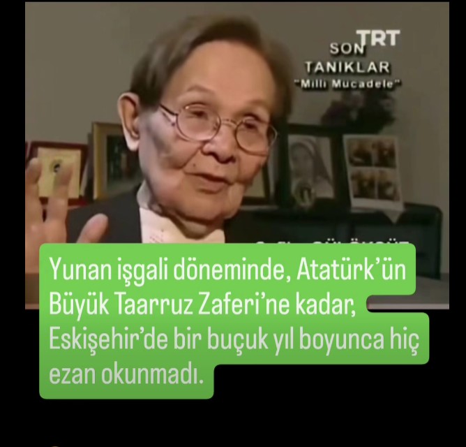 Eskişehir'de 1.5 sene ezan okunmadı: O günlerin şahidi anlattı!  "Bir buçuk sene Eskişehir’de hiç ezan okunmadı. Ezan okunmaya başlandı ve hepimiz sokaklara fırladık" diyerek anlattı. (Kaynak: esyenigun.com/eskisehirde-15…...)