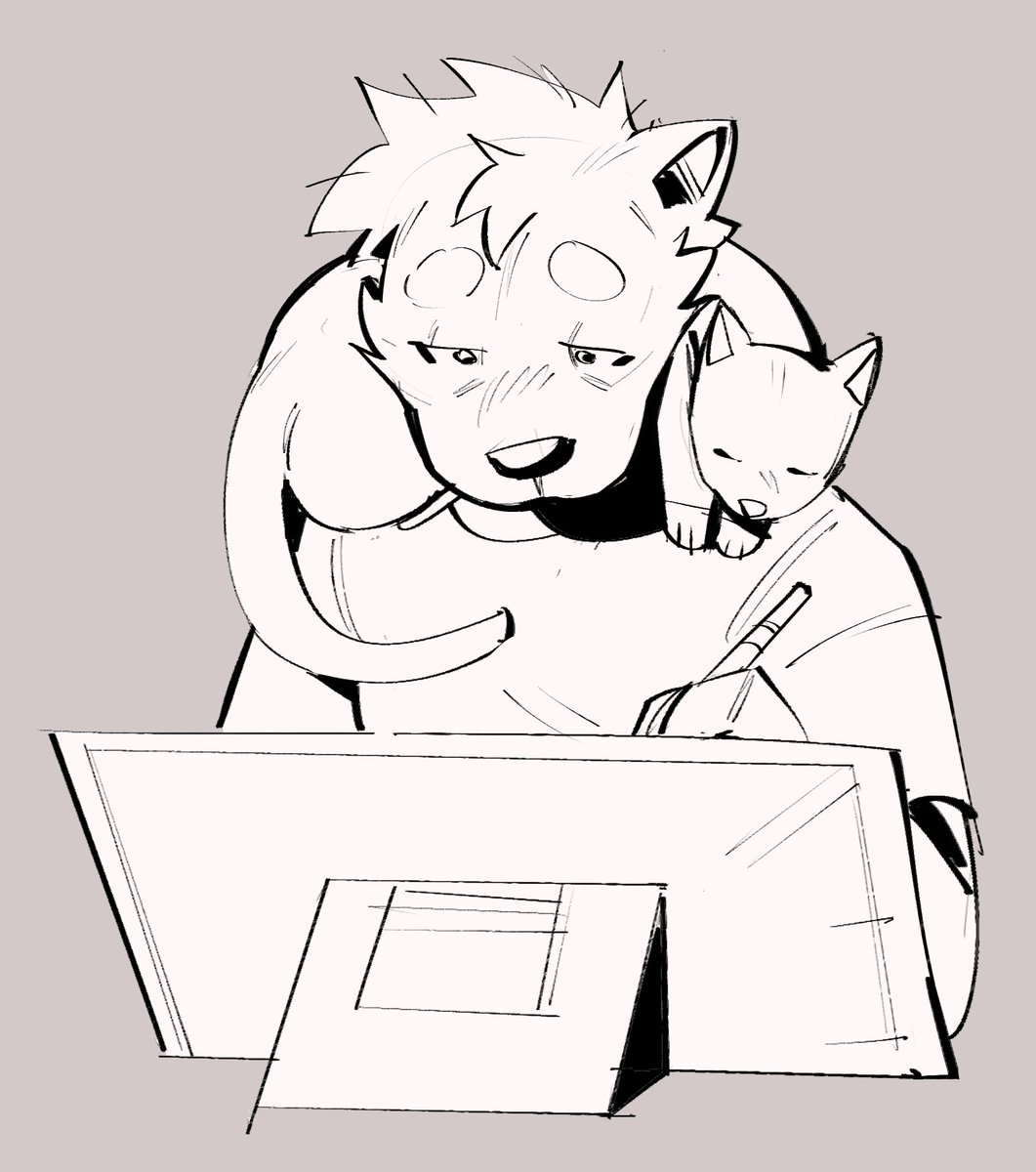 my cat likes to sit up on my shoulders like this while i draw