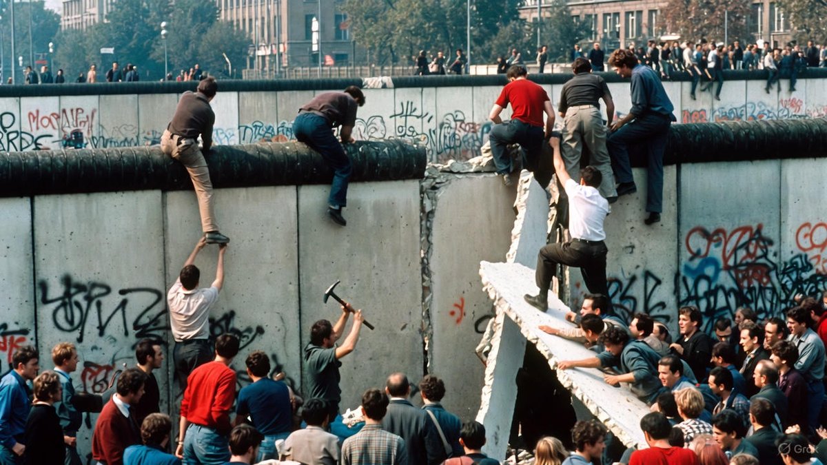 Un día como hoy en 1989 se produce la caída del Muro de Berlín: Las autoridades de Alemania Oriental abren inesperadamente los pasos fronterizos, permitiendo que miles de ciudadanos crucen libremente hacia el oeste. Este evento simboliza el fin de la Guerra Fría y el comienzo de