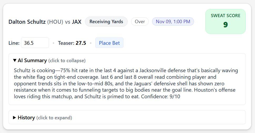 SweatAnalytics's tweet image. Jacksonville Jaguars @ Houston Texans

Trevor Lawrence OVER 204.5 Passing Yds
Woody Marks UNDER 33.5 Rushing Yds
Dalton Schultz OVER 36.5 Receiving Yds
Parker Washington OVER 4.5 Receptions
Xavier Hutchinson UNDER 1.5 Receptions