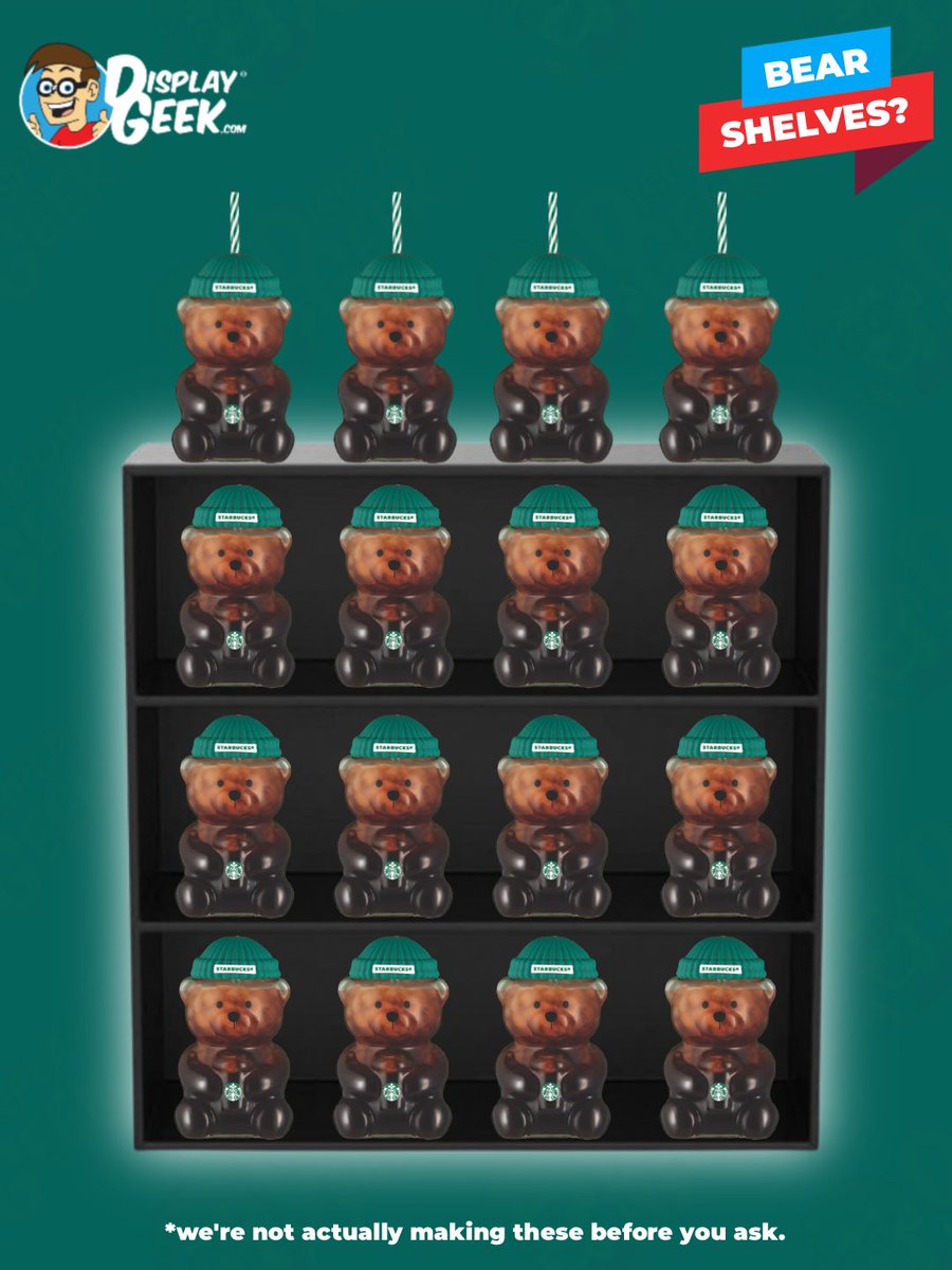 DisplayGeek's tweet image. For those who need to meal prep their cold brew I guess 🥴

*Disclaimer: The bears probably don&apos;t actually fit in this display, nor should they. Please don&apos;t meal prep 16 cold brews, or buy 16 of these bear cups. 😂

#Starbucks #StabucksCup #StarbucksBear #Collectibles