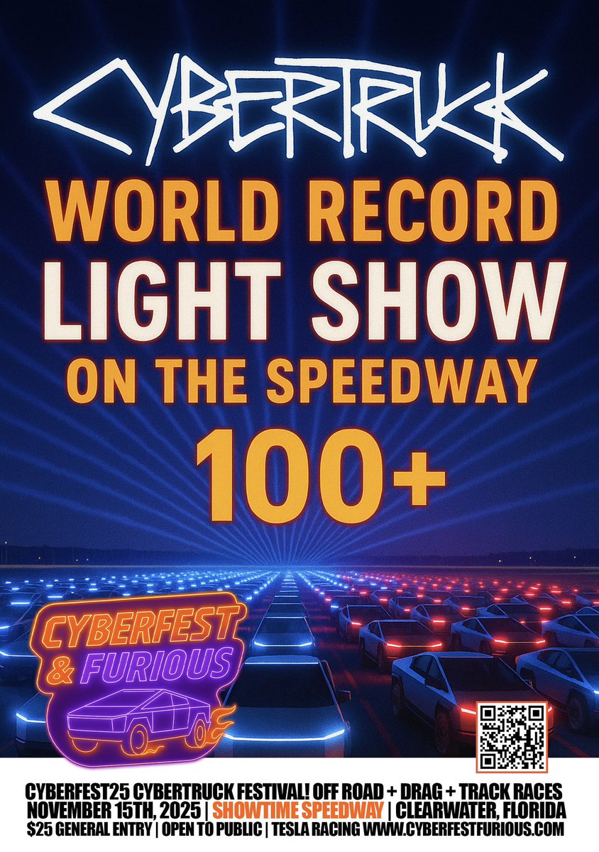 MrMadeinAmerica's tweet image. There are Cybertrucks coming from as far as Colorado, Texas, Virginia, New York, Mississippi, and of course many from South Florida…including @TesLatino ! All converging to Clearwater Showtime Speedway! 🤩📐⚡️⚡️⚡️⚡️