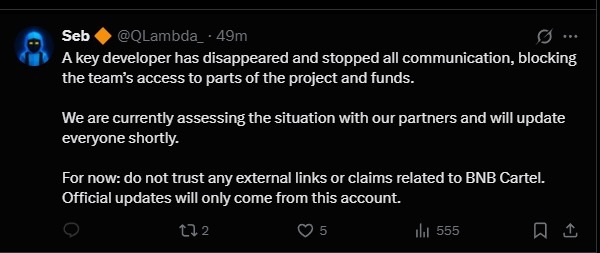 Robdotfun's tweet image. Tough few days for a lot of people.

$BNB Cartel rugged their presale- fake hype, botted metrics, trust lost again.

We feel for everyone who got caught in it.

We’ll be doing something for those affected, more on that tomorrow.

Lets grow healthily, together @BNBCHAIN