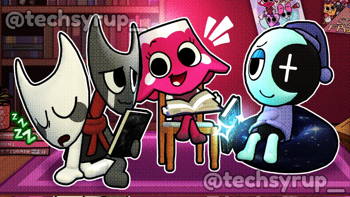 techsyrup_'s tweet image. Book Club 📚💡

I&apos;m honestly really happy with how this turned out !! :-)

#dandysworld Razzle and Dazzle, Brightney, Astro
