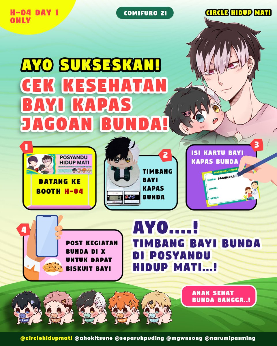 aho_Kitsune's tweet photo. Like &amp; share please 🙏

Apakah bunda hadir ke event #CF21 sabtu day 1? 
Jangan lupa ya mampir ke POSYANDU HIDUP MATI di H-04 🥰

Bunda bisa timbang anak(kapas) bunda dan juga mendapatkan freebies cookies gratis lho🤤🍪

Mampir ya bunda dan mari terus dukung tumbuh kembang anak🥰 https://t.co/zXqaHUBwkM