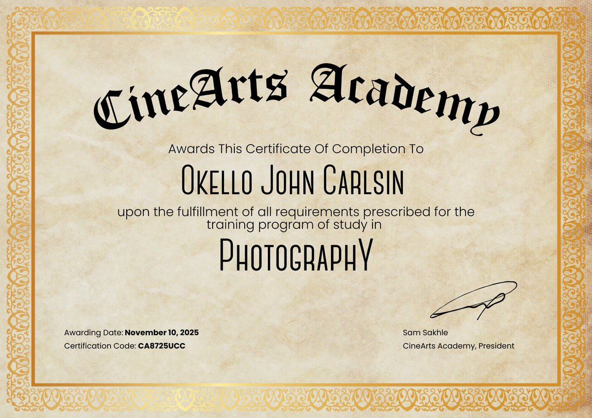 A Big shoutout to UCC and Cine Arts Academy. 
Just received my certificate in photography. And am encouraging everyone to apply and turn your passion into a skill.
