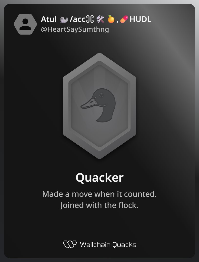 Just unlocked the Quacker on <a href="/wallchain/">Wallchain Quacks</a> 🏆

How cool is that?

Feels great to have my contributions recognized.

How’s Wallchain Quacks been treating you so far?

Not on board yet? Drop a comment for an invite 👇🦆