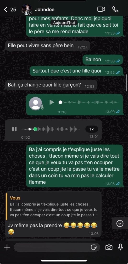 zayapvris's tweet image. J’ai jamais vu autant de cruauté. Comment tu peux dire  “je m’en fous si elle fait une fausse couche” à la femme qu’on a mise enceinte… c’est inhumain.