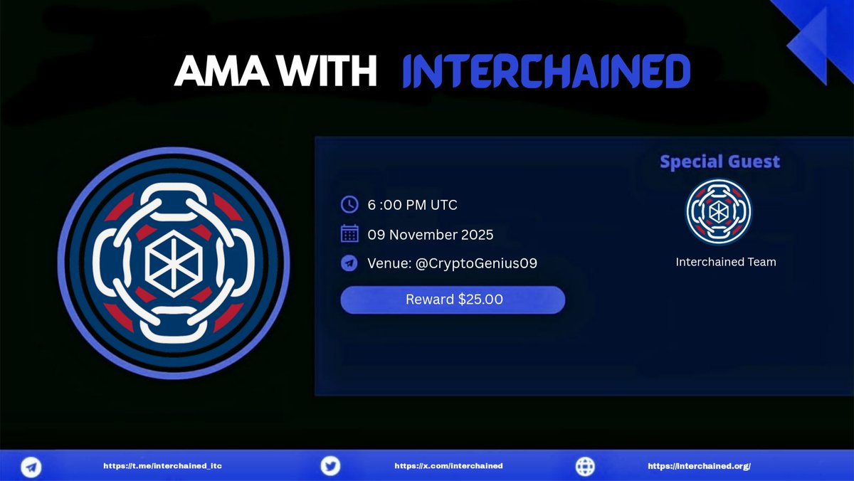 Crypto_Genius09's tweet photo. Join us for the #VoiceAMA with @interchained on 9 November 6 PM UTC.
🎁Reward: $25.00
🏛️AMA Room: https://t.co/8YY6eY4UEn
Rules:
☑️Follow @interchained & @Crypto_Genius09
☑️Like, Retweet & Comment Questions (Max 3) https://t.co/XGFF6HuHzY