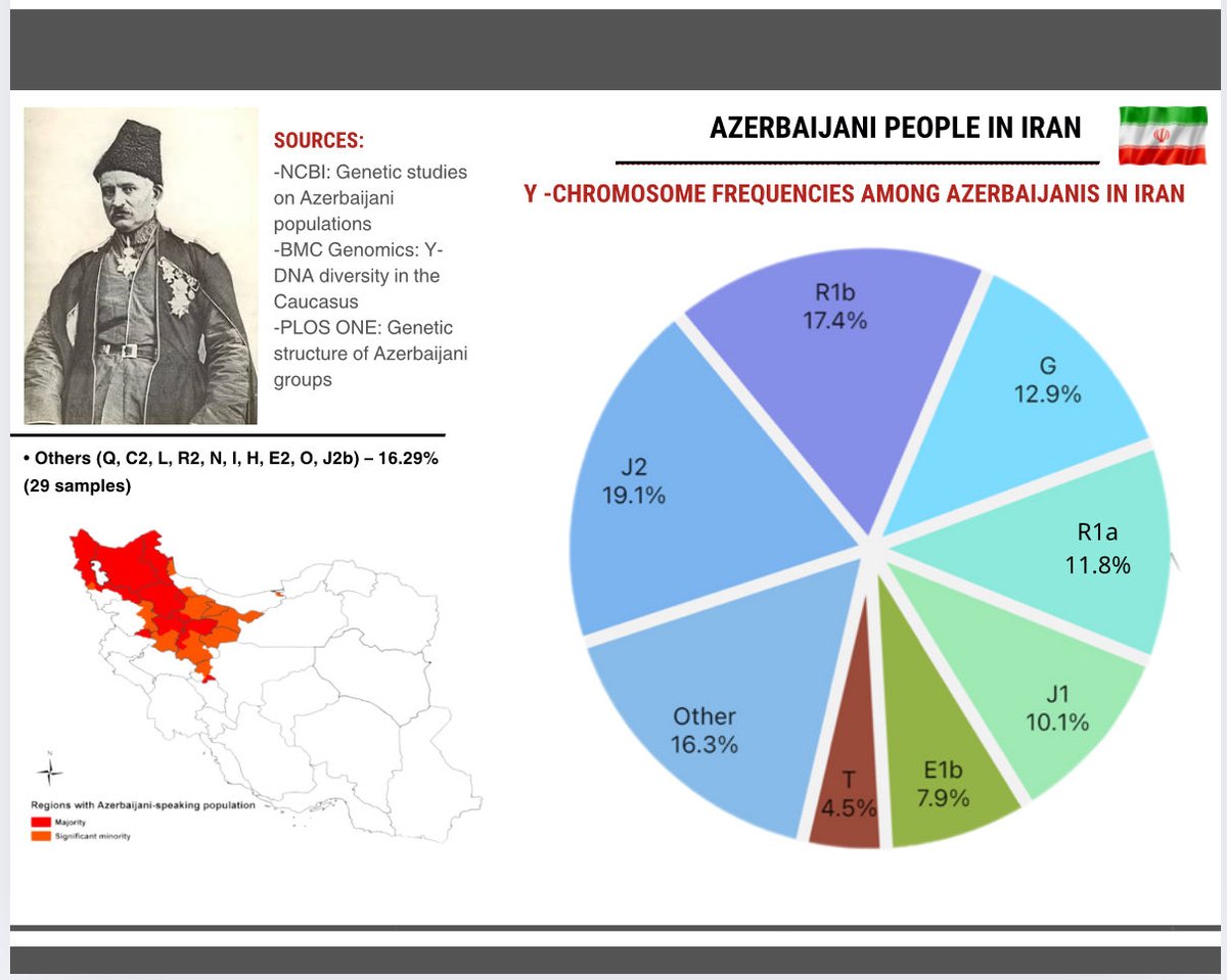 Y-chromosome origins of Iranian Azerbaijanis are diverse, and it is noted that many prominent political and economic figures in Iran are of Azerbaijani origin most notably Supreme Leader and Iranian President in addition to former ruling dynasties such as the Safavids and Qajars