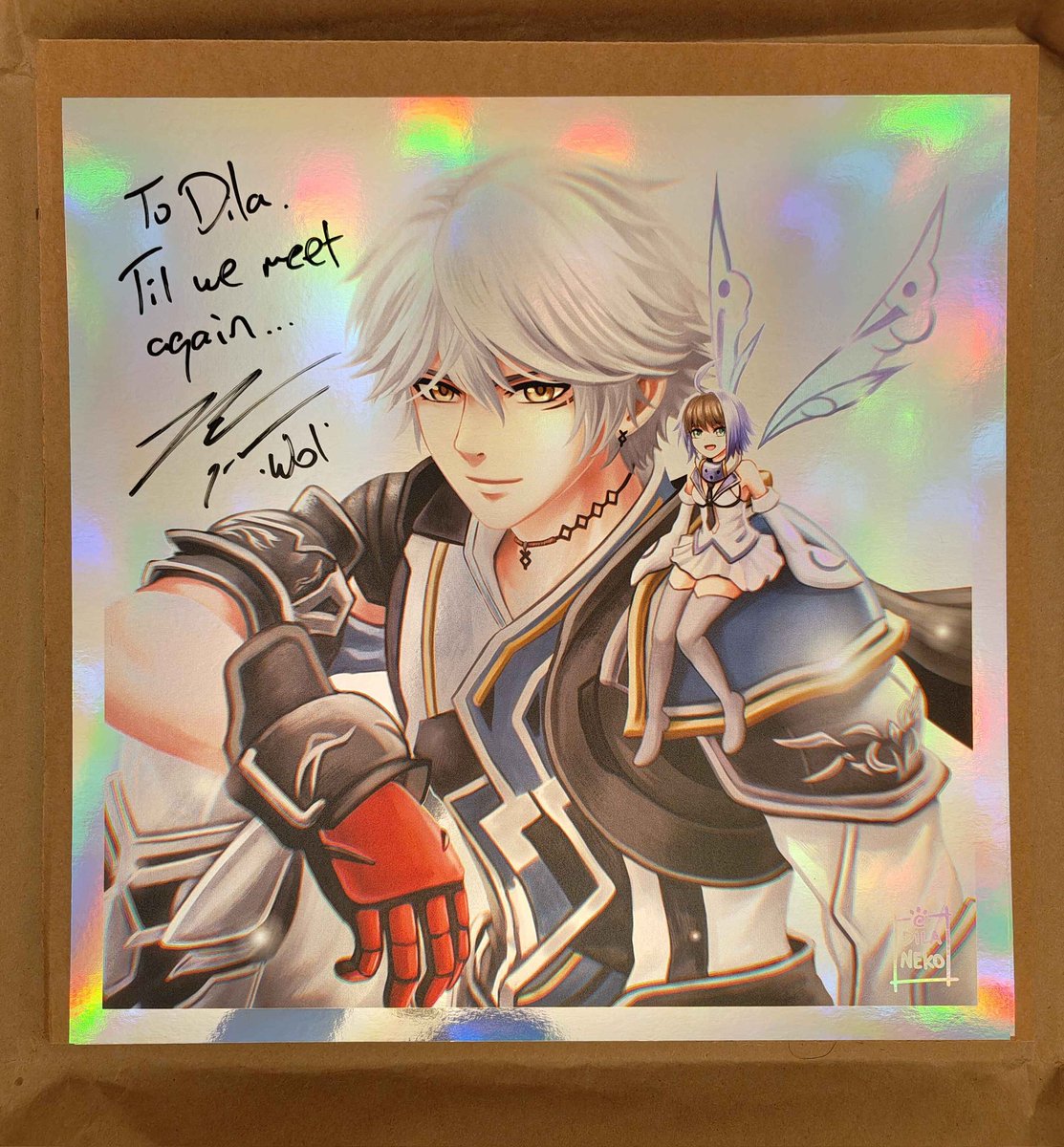Bryce Papenbrook (Wol's English VA) signed my Mobius FF fan art. This is not in my 2025 bingo list 😭💖✨ 
#MobiusFF #メビウスFF #BrycePapenbrook