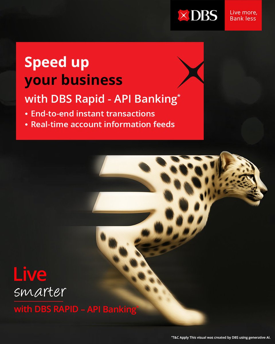 Seamlessly integrate banking services into your systems or platforms with DBS RAPID - API Banking to enable a digital workflow and deliver enhanced, customer-centric engagements.

Learn more: go.dbs.com/4hKs6vD

#DBSBankIndia #LiveMoreBankLess #BusinessBanking

*T&amp;C Apply